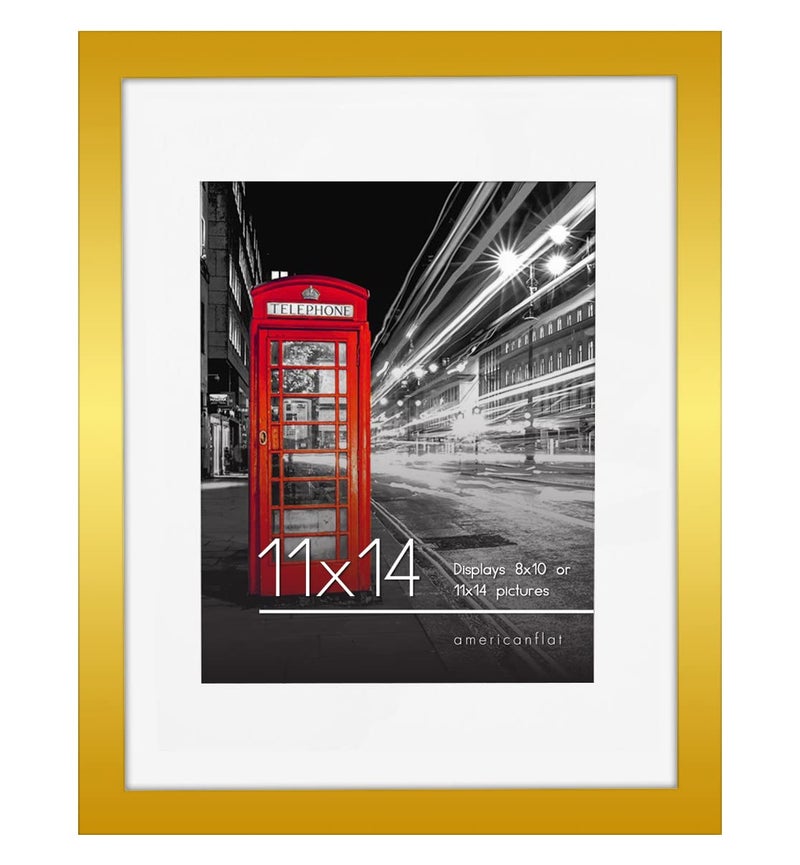 Americanflat 11x14 Picture Frame with Polished Crystal-Clear Glass - Use as 8x10 Frame with Mat or Display 11x14 Photo Without Mat - Signature Collection - Picture Frames for Wall Display - Gold - Image 1